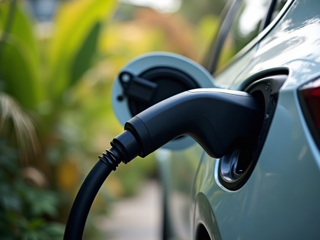 EV fast-charging connector at a public charging station in Bali